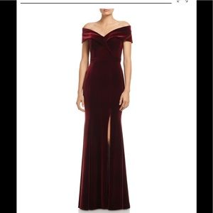 Aqua deep red velvet floor length gown